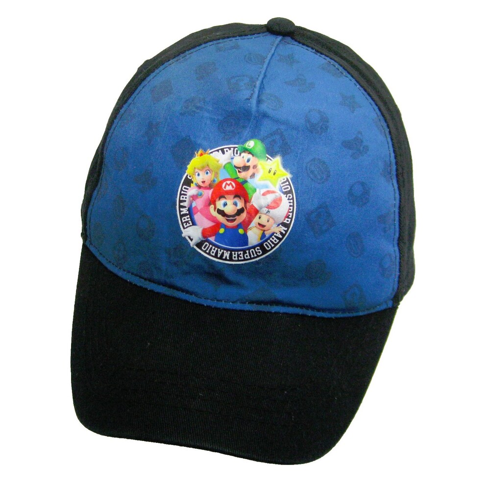 SUPER MARIO Men's Blue Black Baseball Cap Logo Hat (Adult Snapback) Nintendo